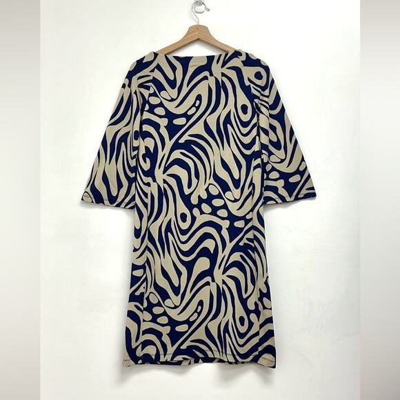 J. McLaughlin Campbell Boat Neck 3/4 Bell Sleeve  Preppy Retro Print Dress XS - Picture 2 of 13